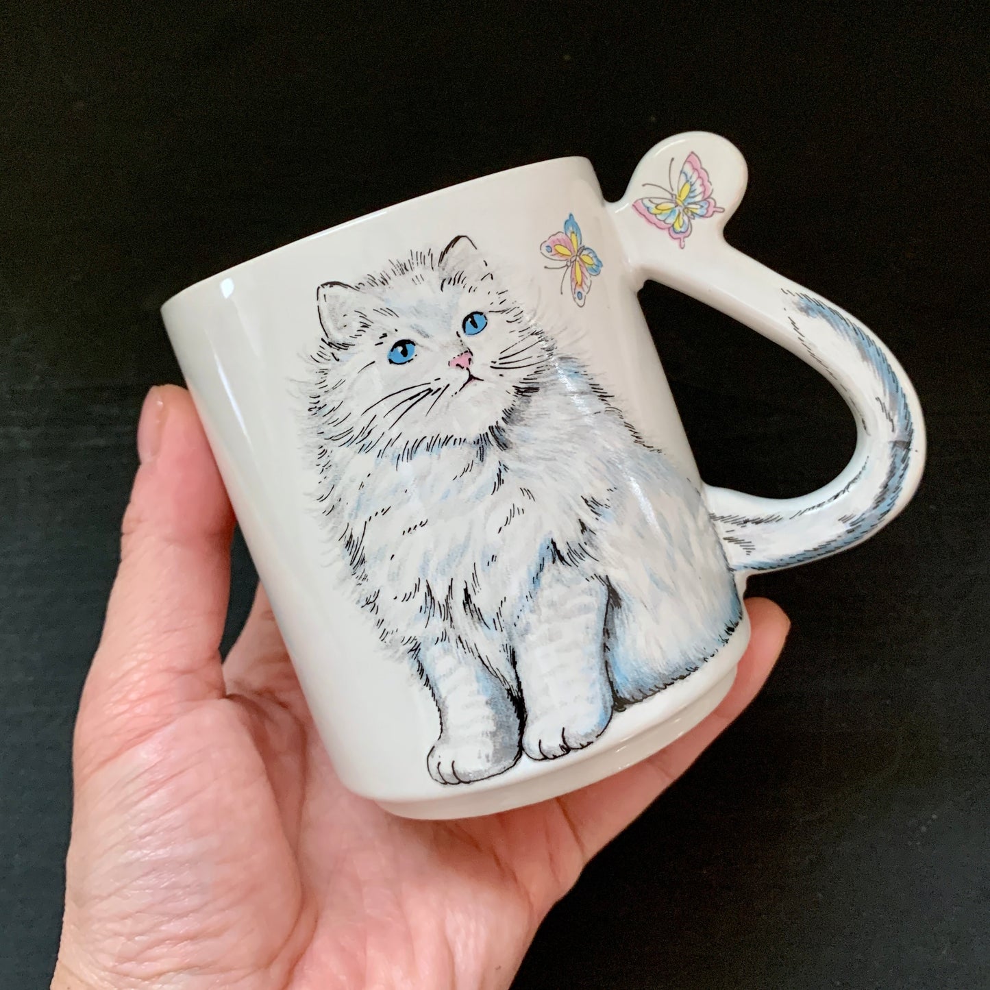 Chic cats print ◇ Tail Handle Mug