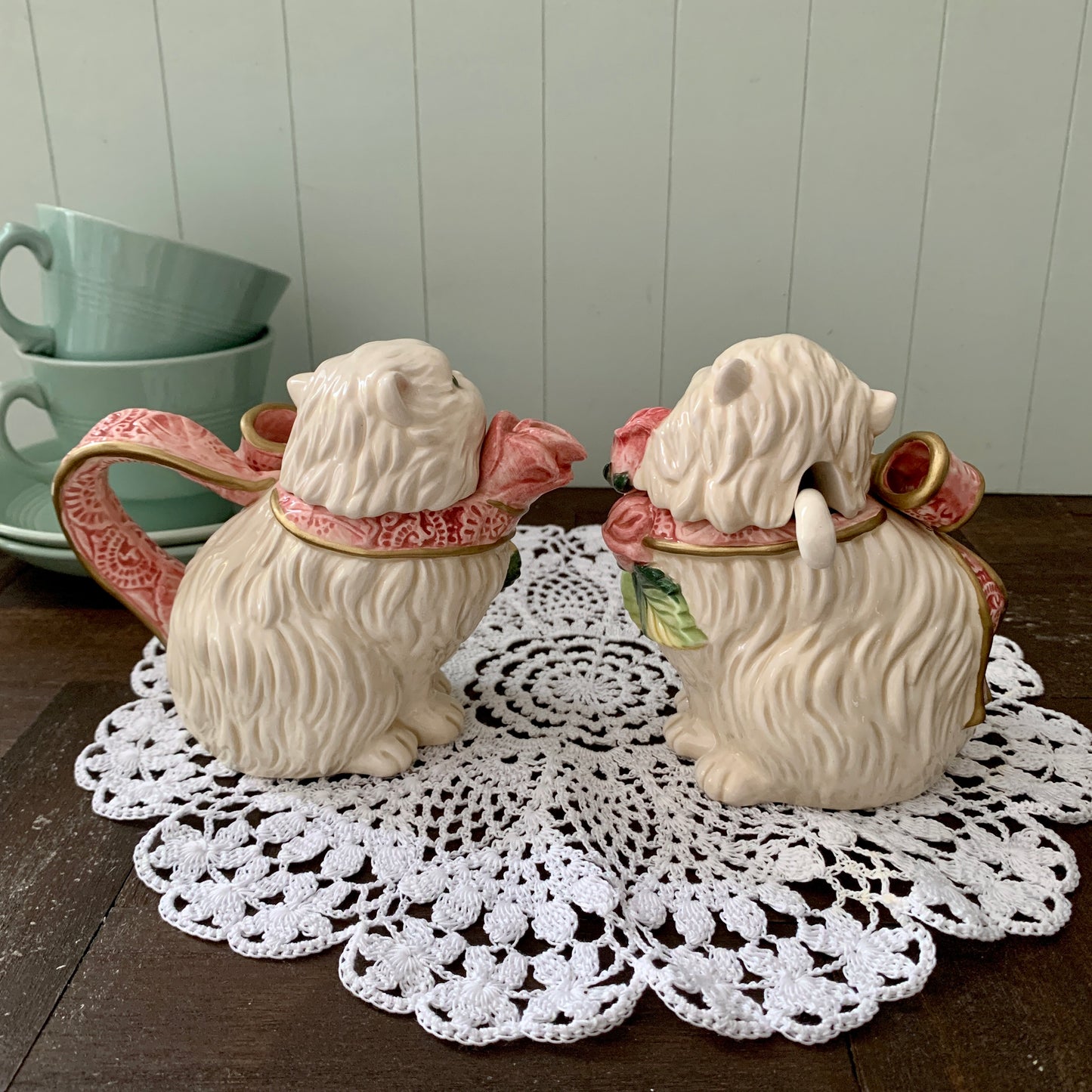 Fitz and Floyd ◇ Kittens & Roses Creamer Sugar Set
