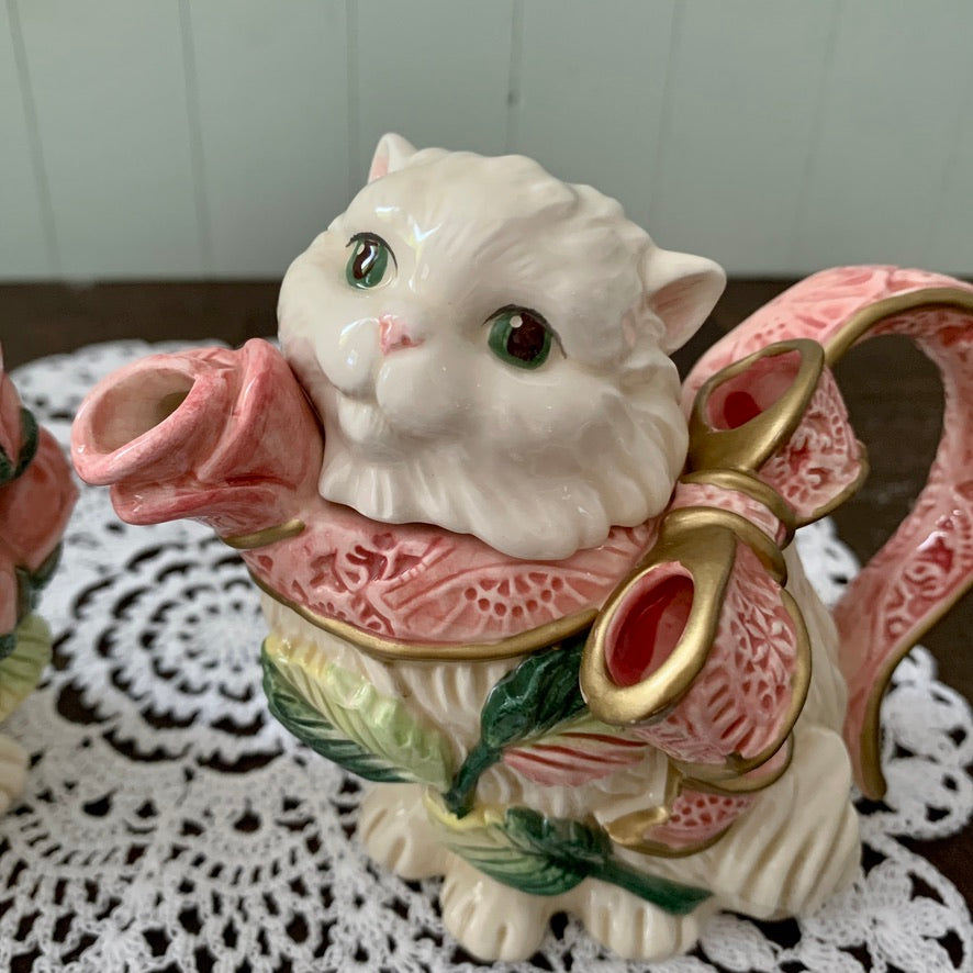 Fitz and Floyd ◇ Kittens & Roses Creamer Sugar Set