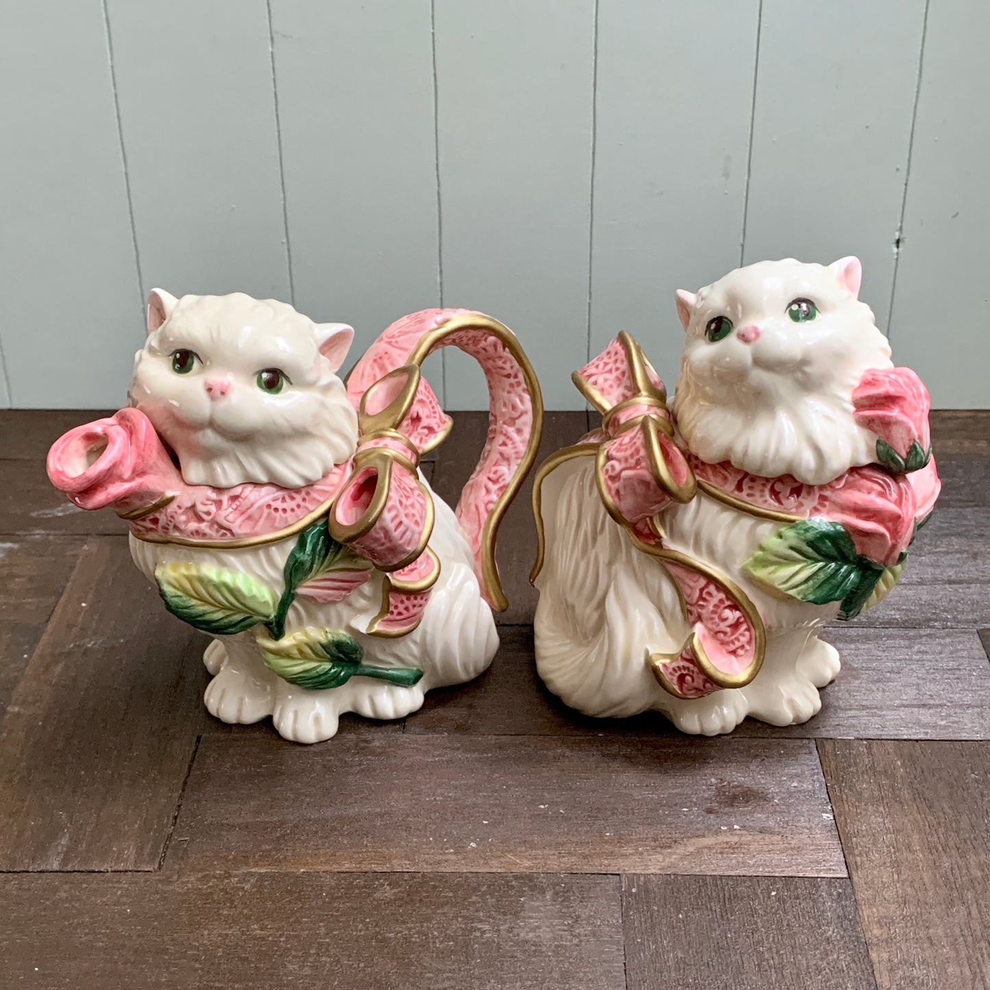 Fitz and Floyd ◇ Roses Persian Cat Creamer Sugar Set