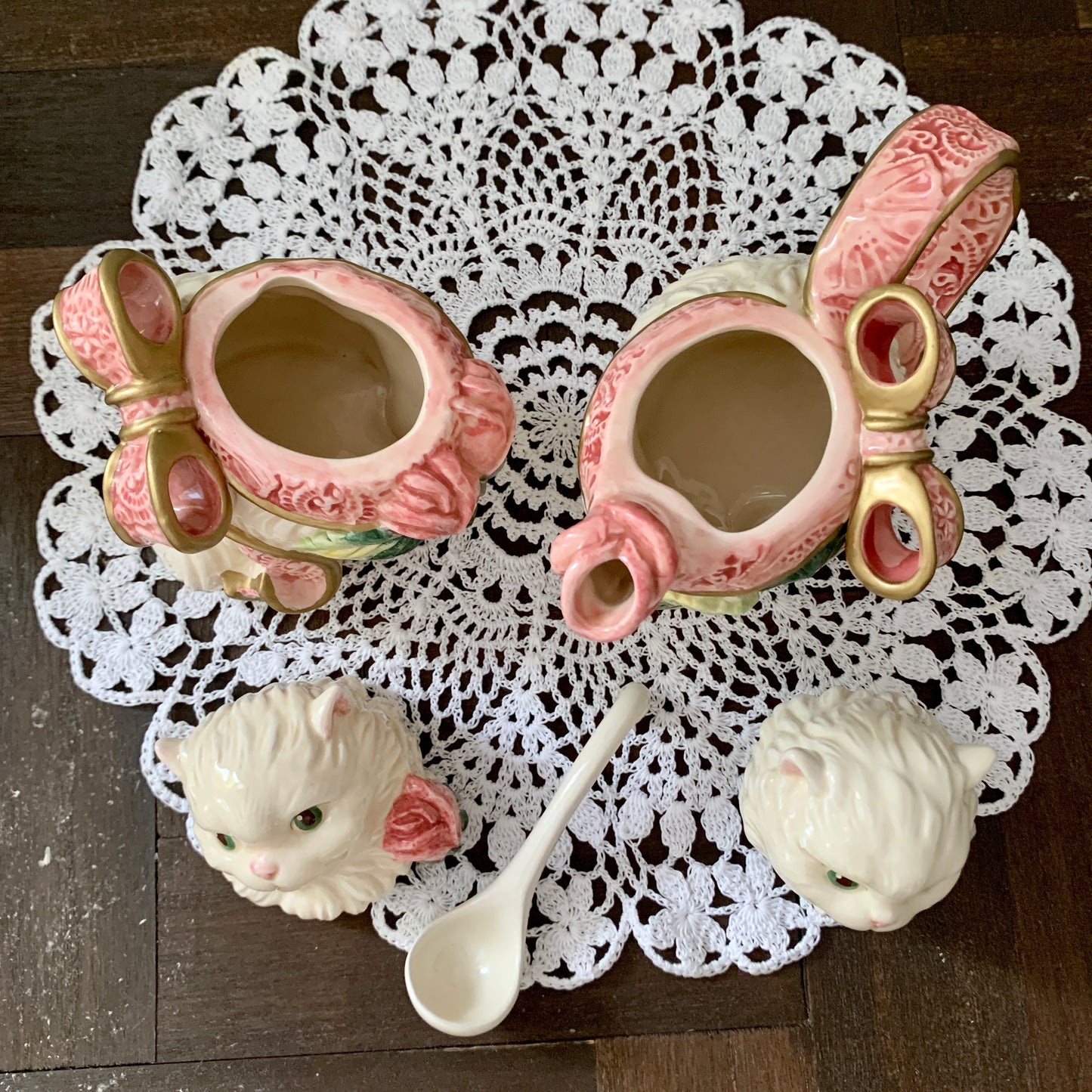 Fitz and Floyd ◇ Kittens & Roses Creamer Sugar Set
