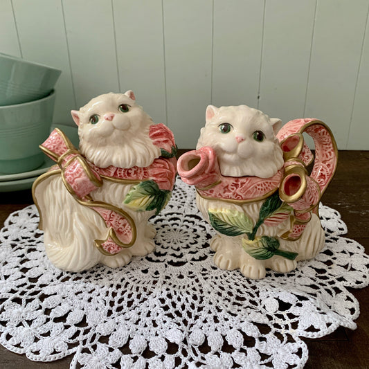 Fitz and Floyd ◇  Kittens & Roses Creamer Sugar Set