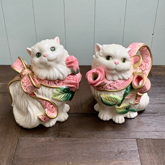 Fitz and Floyd ◇ Roses Persian Cat Creamer Sugar Set