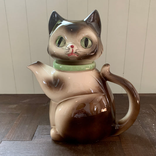 Made in Japan  CMI ◇ Brown fur and green eyed cat teapot